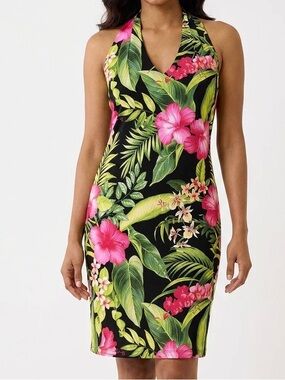 Tommy Bahama Sandy Grand Villa Tropical Printed Halter Dress Size Small